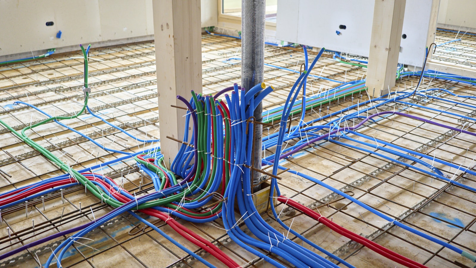 Plancher chauffant et rafraichissant en installation, diffuseur de la geothermie par le sol