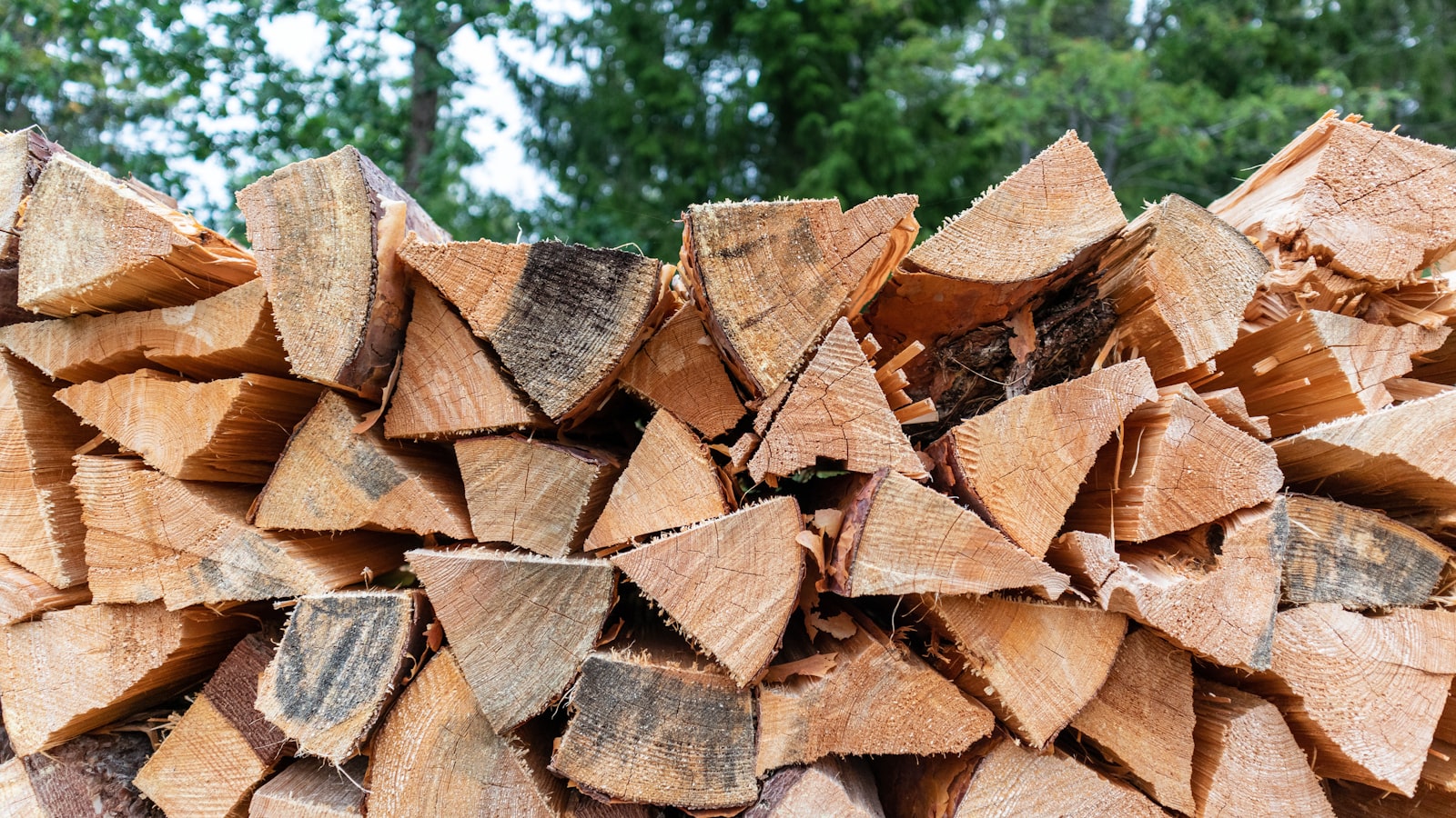 Buches de bois empilees, combustible pour poele bois ou mixte