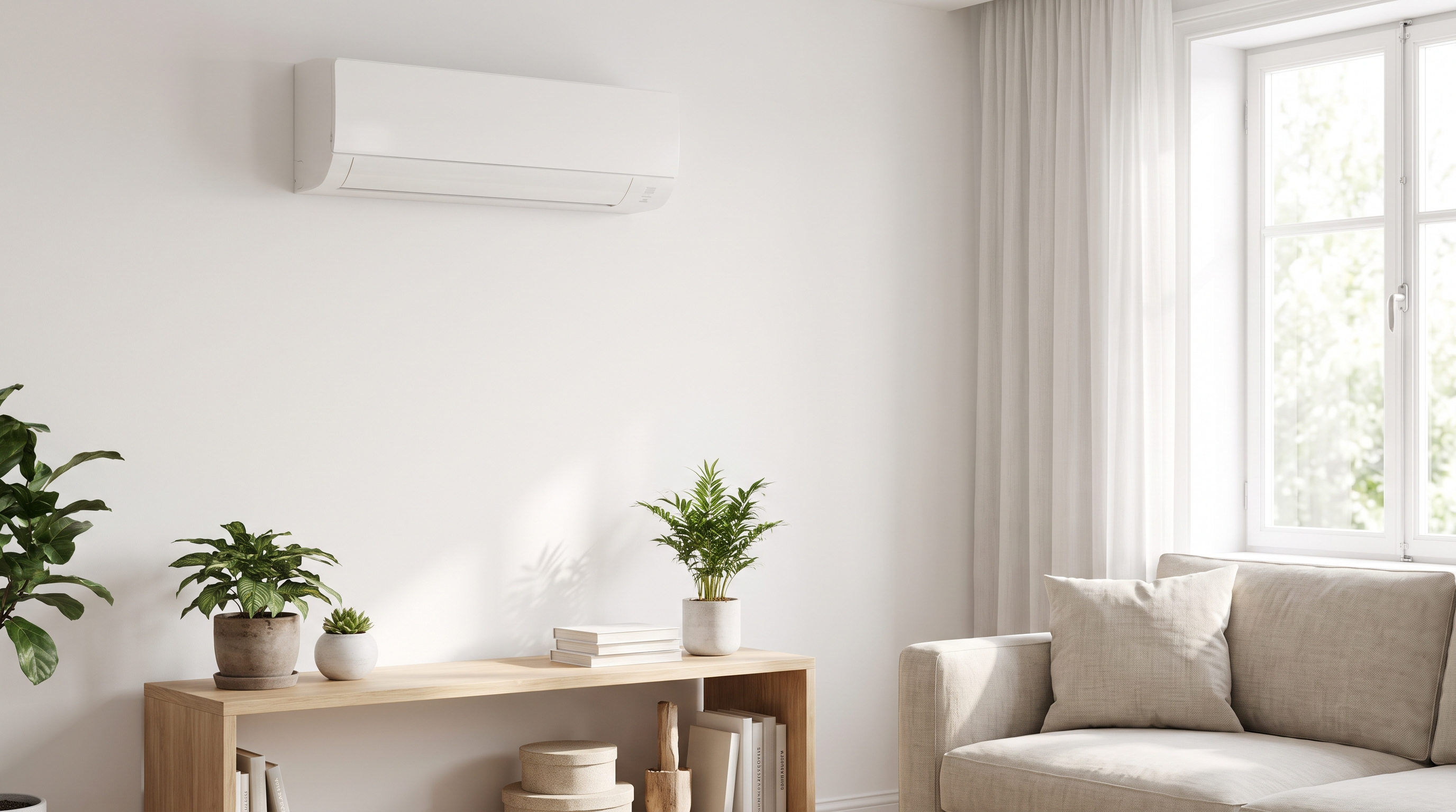 climatiseur split mural blanc dans un intérieur lumineux moderne